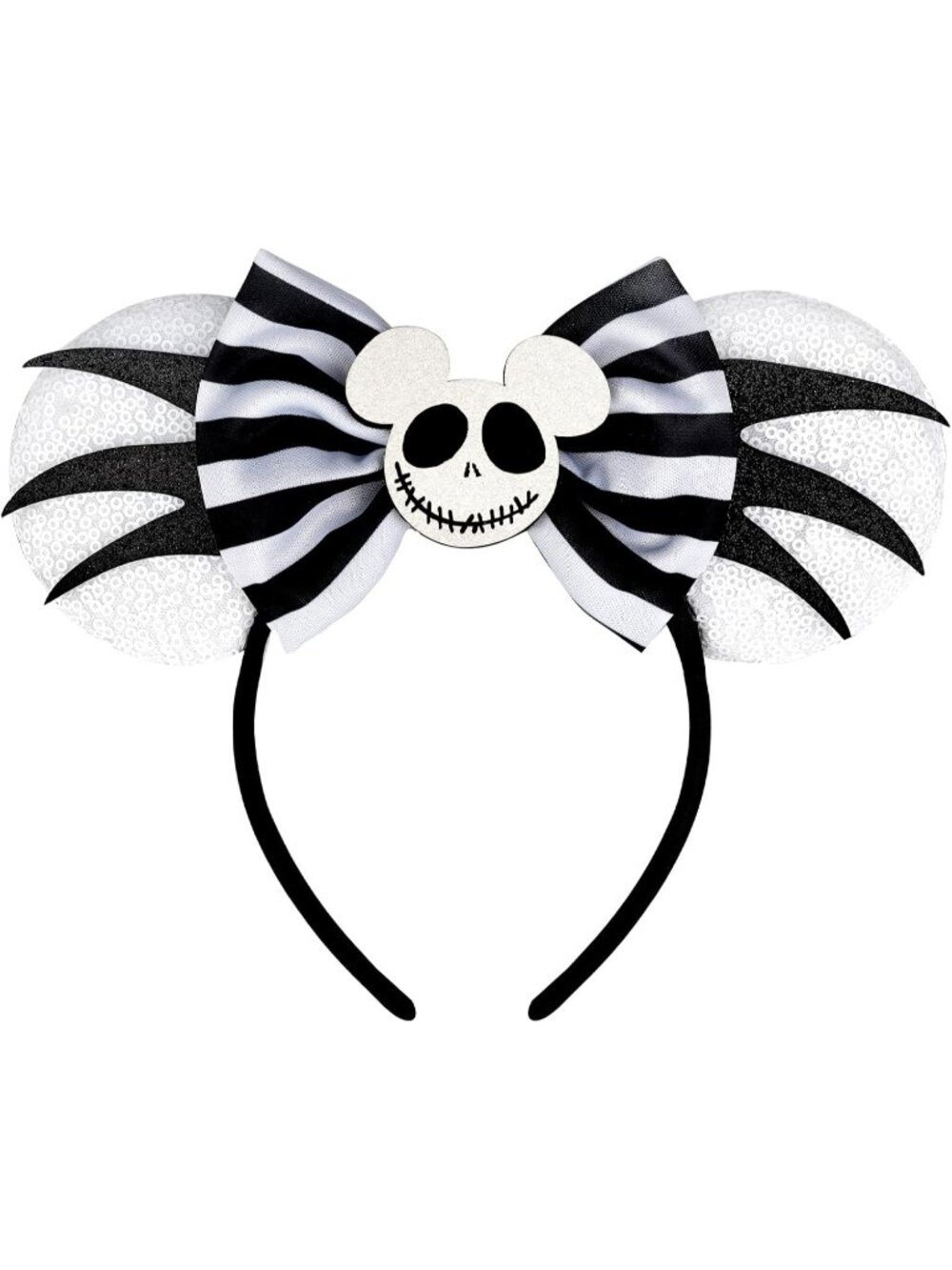 Women Black White Sequin Handmade Mickey Mouse Headband 2 Pieces